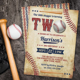 Vintage Baseball Boys 2. Geburtstag Einladung