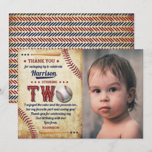 Vintage Baseball Boys 2. Geburtstag Foto Dankeskarte