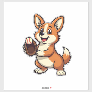 Vintage-Baseball-Corgi-Hund-Catcher-Cartoon-Vektor Aufkleber