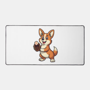 Vintage-Baseball-Corgi-Hund-Catcher-Cartoon-Vektor Schreibtischunterlage
