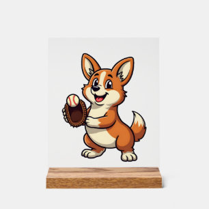 Vintage-Baseball-Corgi-Hundefänger-Cartoon-Vektor  Acrylschild