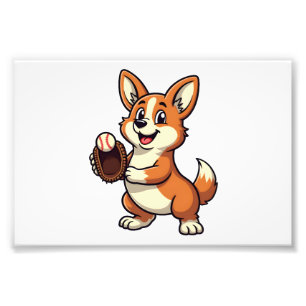 Vintage-Baseball-Corgi-Hundefänger-Cartoon-Vektor  Fotodruck