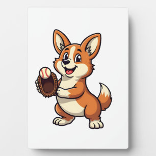 Vintage-Baseball-Corgi-Hundefänger-Cartoon-Vektor  Fotoplatte