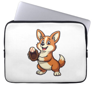 Vintage-Baseball-Corgi-Hundefänger-Cartoon-Vektor  Laptopschutzhülle