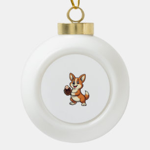 Vintage-Baseball-Corgi-Hundfänger-Cartoon-Vektor  Keramik Kugel-Ornament