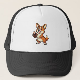 Vintage-Baseball-Corgi-Hundfangs-Cartoon-Vektor  Truckerkappe