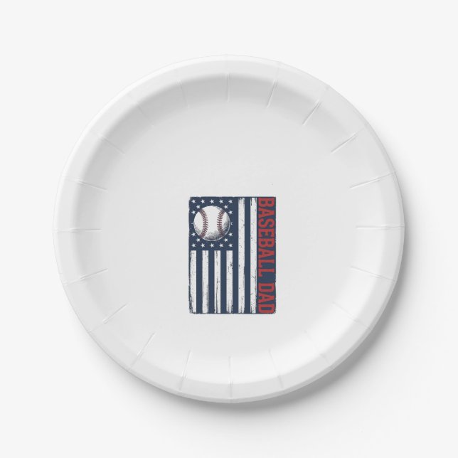 Vintage Baseball Dad Flag Shirt Design_1 Pappteller (Vorderseite)