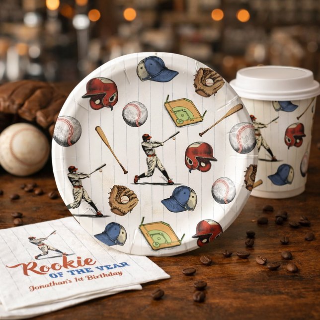 Vintage-Baseball-Geburtstag Pappteller (Vintage Baseball Birthday Paper Plates)