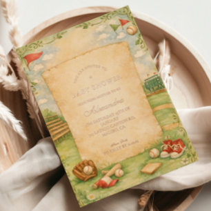 Vintage Baseball-Geschichtsbuch-Baby-Party Folieneinladung