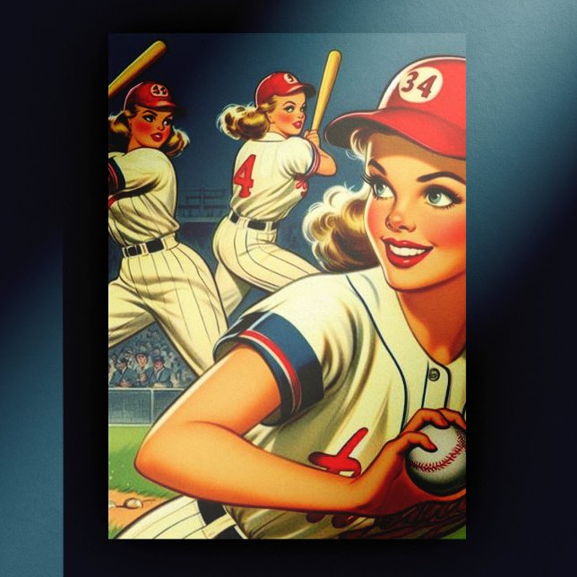 Vintage Baseball-Girls-Illustration Postkarte (Von Creator hochgeladen)
