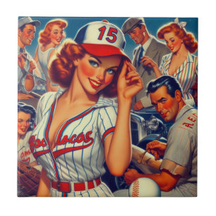 Vintage Baseball-Illustration Fliese