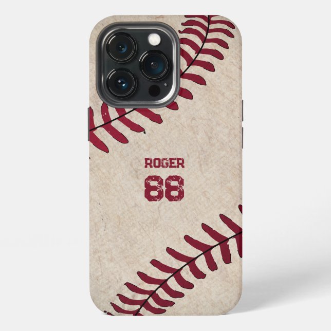 Vintage Baseball Initialen Rustikaler Name Nummer  iPhone Hülle (Hinten)
