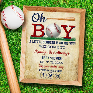 Vintage-Baseball-Jungen-Baby-Shower-Willkommenssch Poster