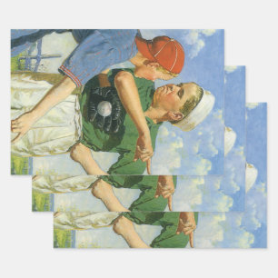 Vintage Baseball, Kinder, Jungen beim Sport Geschenkpapier Set