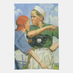 Vintage-Baseball, Kinder, Jungen beim Sport Geschirrtuch