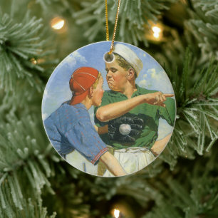 Vintage Baseball, Kinder, Jungen beim Sport Keramik Ornament