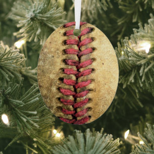Vintage-Baseball-Kunst - gealtertes Leder & rote S Ornament Aus Metall