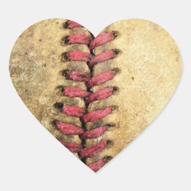 Vintage Baseball-Kunst - gealtertes Leder und rote Herz-Aufkleber (Vorderseite)