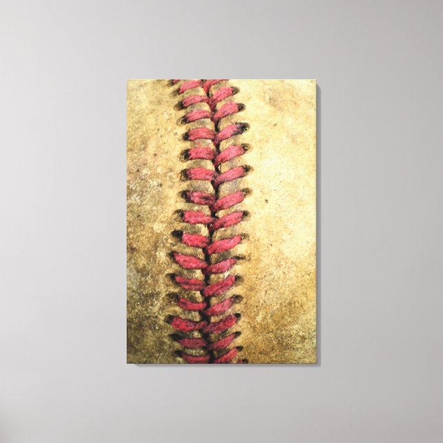 Vintage Baseball-Kunst - gealtertes Leder und rote Leinwanddruck (Vorderseite)