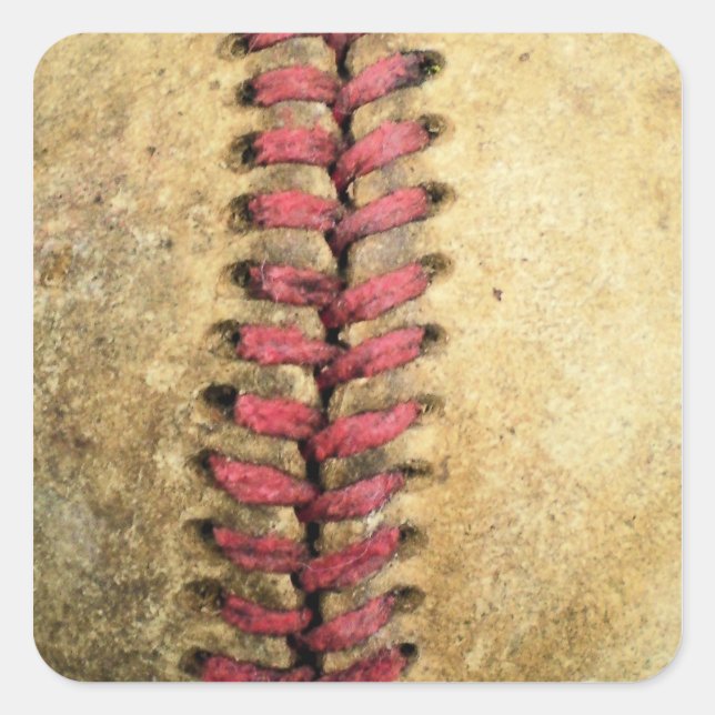 Vintage Baseball-Kunst - gealtertes Leder und rote Quadratischer Aufkleber (Vorderseite)