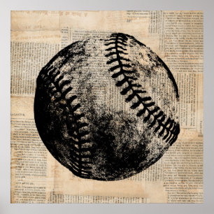 Vintage-Baseball-Kunstillustration im Zeitungsstil Poster