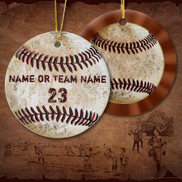Vintage Baseball-Ornamente mit NAME und NUMMER Keramikornament
