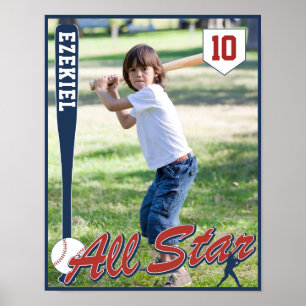 Vintage-Baseball-Rot- und Navyblau-Geburtstagsfoto Poster