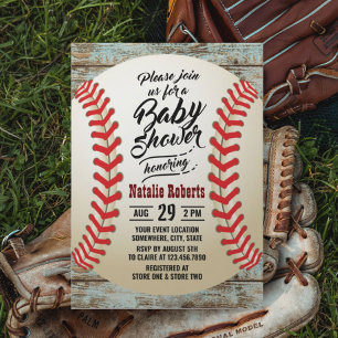 Vintage-Baseball-Scheunen-Holzhintergrund-Baby-Sho Einladung