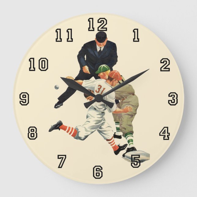 Vintage Baseball-Spieler vor Zuhause Große Wanduhr (Vorderseite)