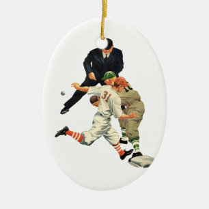 Vintage Baseball-Spieler vor Zuhause Keramik Ornament
