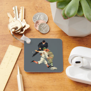 Vintage Baseball-Spieler vor Zuhause Schlüsselanhänger