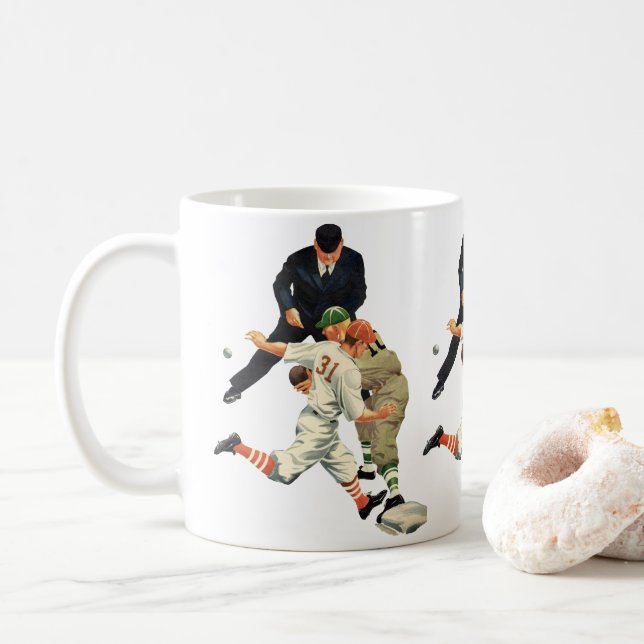Vintage Baseball-Spieler vor Zuhause Tasse (Mit Donut)