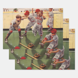 Vintage Baseball-Sportmannschaft, Jungen rauft Geschenkpapier Set