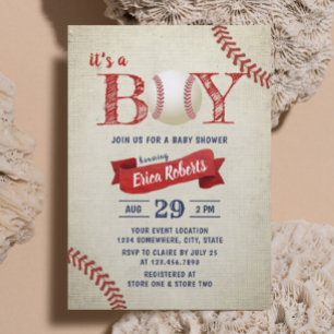 Vintage-Baseball-Sportsthema Jungen-Baby-Party Einladung