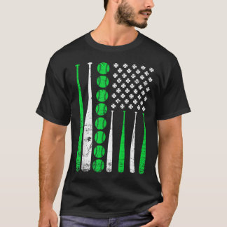 Vintage Baseball St. Patricks Day Amerikanische Fl T-Shirt