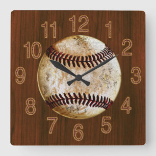 Vintage-Baseball-Uhr im Kirschholz-Look Quadratische Wanduhr