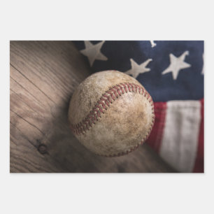 VIntage Baseball und Flag Geschenkpapier Set