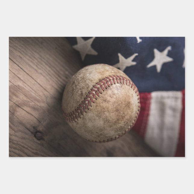 VIntage Baseball und Flag Geschenkpapier Set (Vorderseite)