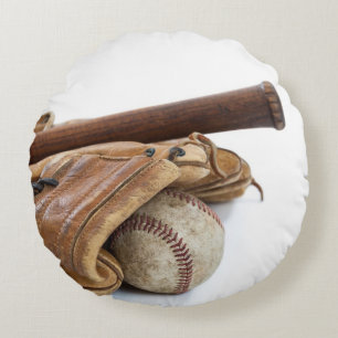 Vintage-Baseball und Schläger Rundes Kissen