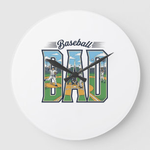 Vintage-Baseball-Vater-graviertes-Buchstaben-Shirt Große Wanduhr