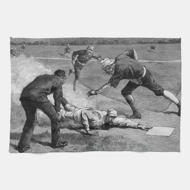 Vintage-Baseball von Thure De Thulstrup, 1885 Geschirrtuch (Horizontal)