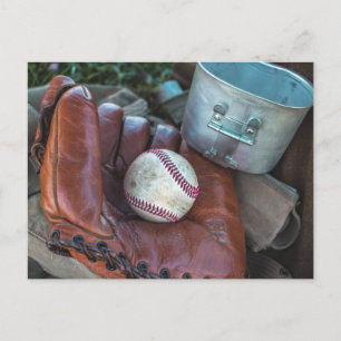 Vintage-Baseballhandschuh und Ball Baseball-Handsc Postkarte