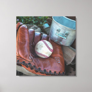 Vintage-Baseballhandschuh und Ball Baseballhandsch Leinwanddruck