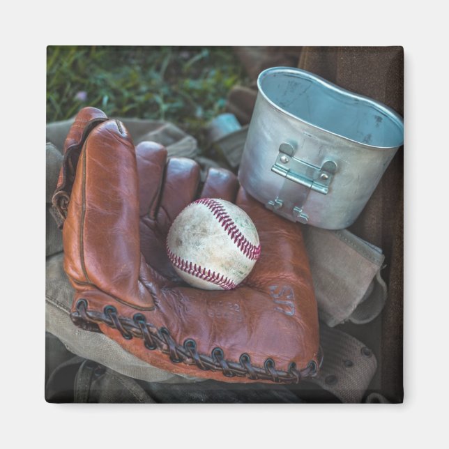 Vintage-Baseballhandschuh und Ball Baseballhandsch Magnet (Vorne)