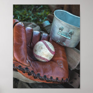 Vintage-Baseballhandschuh und Ball Baseballhandsch Poster
