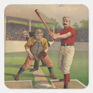 Vintage Baseballposter-Aufkleber Quadratischer Aufkleber