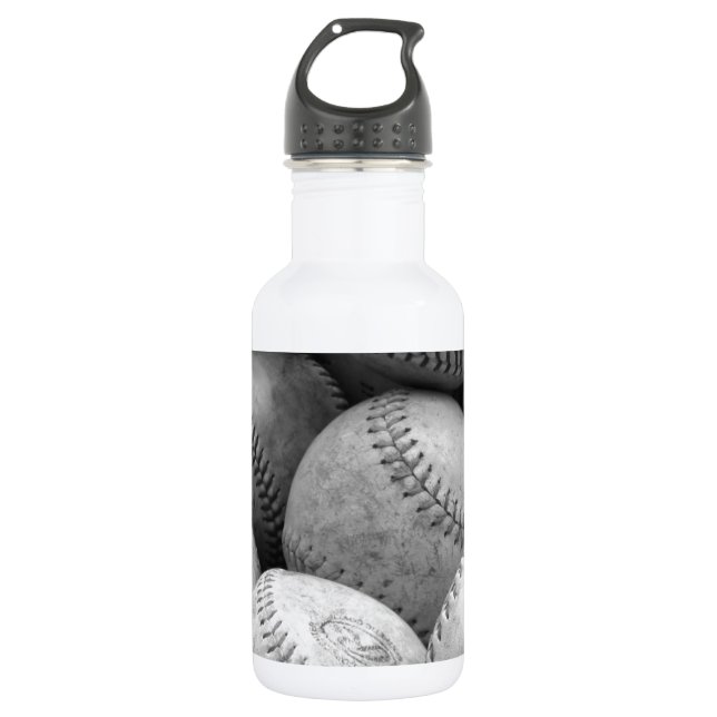 Vintage Baseballs in Schwarz und Weiß Edelstahlflasche (Vorderseite)
