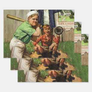 Vintage-Baseballspiel, Kinder Jungen Sportler Geschenkpapier Set