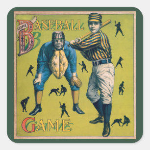 Vintage Baseballspieler beim Zuhause-Spiel Quadratischer Aufkleber