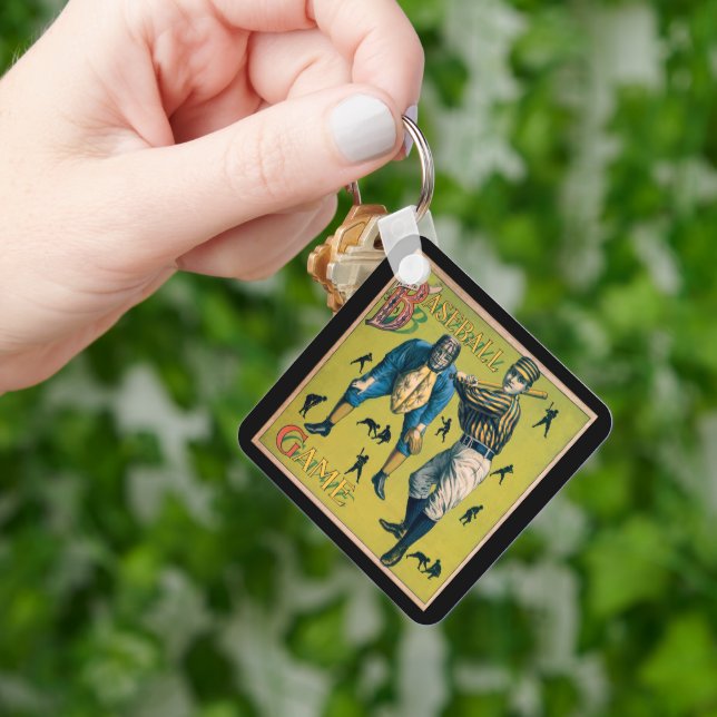 Vintage Baseballspieler beim Zuhause-Spiel Schlüsselanhänger (Hand)